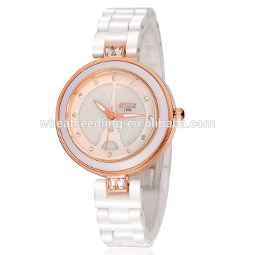 elegant water resistant cheap ceramic band white watch